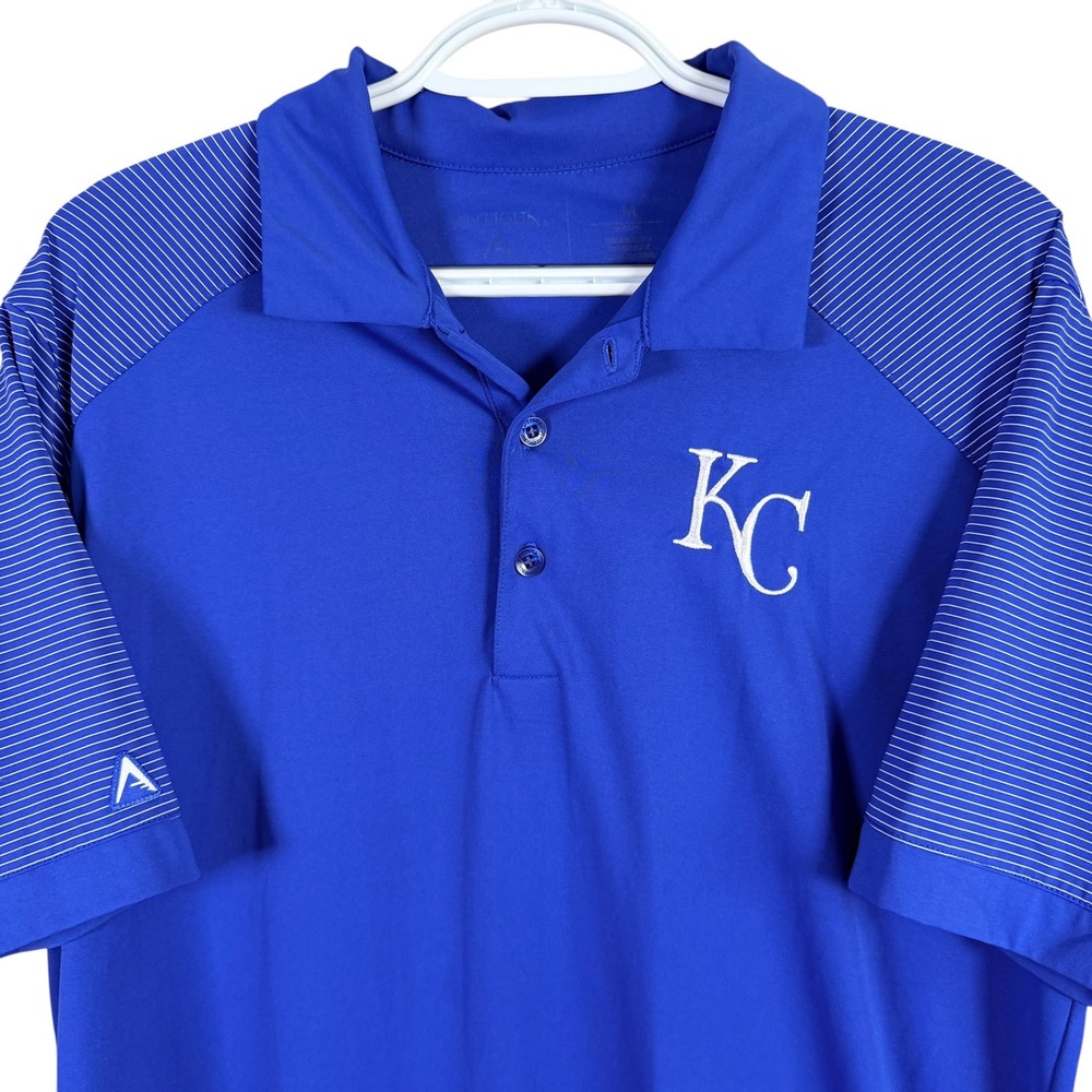Antigua Kansas City Royals Golf Polo Shirt Mens M Blue Striped Performance